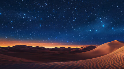 Wall Mural - starry night desert: a breathtaking panorama of a desert landscape bathed in the ethereal glow of a 