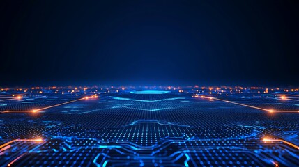 Poster - futuristic blue technology background with glowing circuit lines and dots for digital innovation con