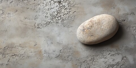 Wall Mural - Single river stone resting on a textured concrete background, showcasing the unique features of the river stone against the subtle tones of the concrete, highlighting the beauty of the river stone.