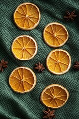 Canvas Print - Orange Slices and Star Anise on Green Cloth