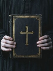 person holding a book with a cross