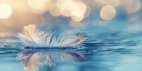 Leinwandbilder - Defocused abstract background featuring duck bird feathers mingling with the shimmering water surface, creating a captivating visual blend of textures and colors of duck bird feathers.