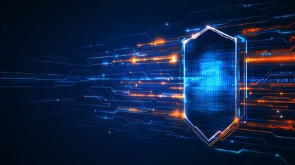 Poster - futuristic digital shield with glowing lines and matrix design for cybersecurity concept