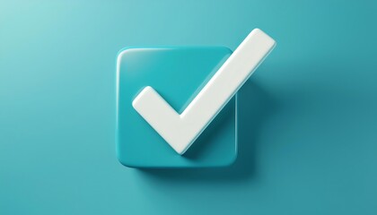 Poster - A modern checkmark icon in white on a teal background, symbolizing approval, completion, or confirmation in a minimalist design.