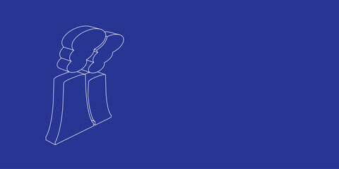 Poster - The outline of a large industrial pollution symbol made of white lines on the left. 3D view of the object in perspective. Vector illustration on indigo background