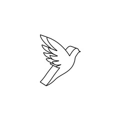 Poster - The outline of a large bird symbol is made with black lines. 3D view of the object in perspective. Vector illustration on white background