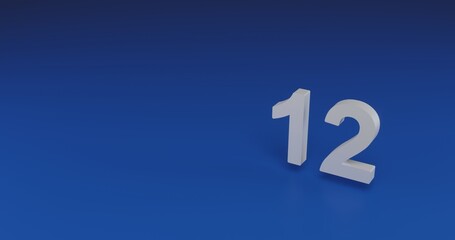 Poster - Isolated realistic white twelve number with shadow. Located on the right side of the scene. 3d illustration on transparent background
