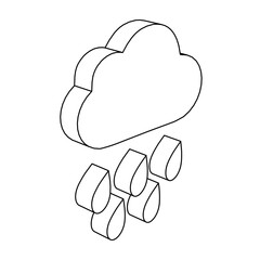 Poster - The outline of a large rain symbol is made with black lines. 3D view of the object in perspective. Vector illustration on white background