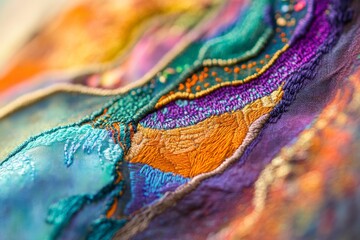 Aufkleber - The image showcases detailed embroidery art, presenting rich, textured patterns with varying colors and intricate designs, evoking a sense of craftsmanship and artistry.
