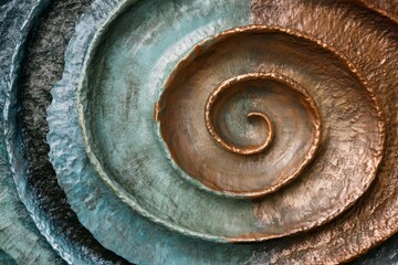 Aufkleber - A detailed close-up view captures the swirling, textured spiral of an abstract artwork in earthy tones, highlighting its complexity and artistic craftsmanship.