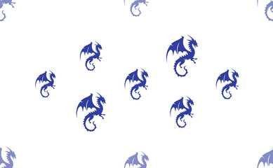 Poster - seamless pattern of large isolated blue dragon symbols. the pattern is divided by a line of elements