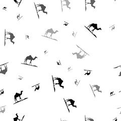 Poster - Seamless vector pattern with wild camel symbols, creating a creative monochrome background with rotated elements. Illustration on transparent background