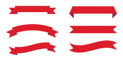 set of six red ribbon banners with various shapes and styles. perfect for use in banners, advertisem