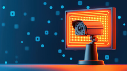 Poster - security camera with glowing backdrop, symbolizing surveillance technology