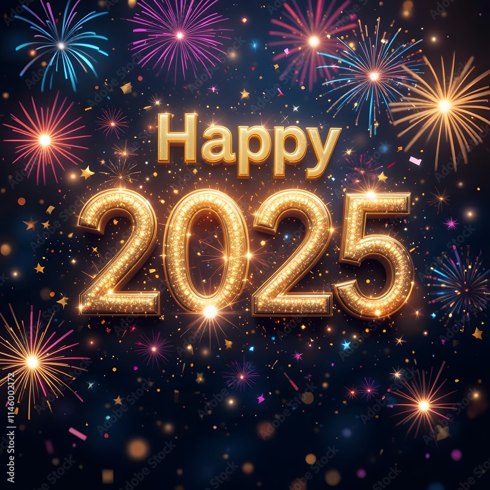 TC.ES Happy New Year 2025 Banner - Gold & Black Glitter, Pre-Assembled, Mantle Party Decor - View #13