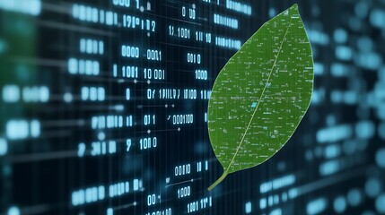 Poster - A Green Leaf with Data Analysis Overlay Representing Sustainable Growth in Nature