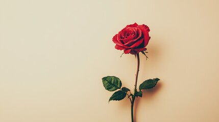 Poster - A single red rose set against a soft cream background, close-up shot, Minimalist style