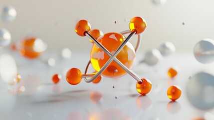 Wall Mural - 3D illustration of a futuristic science background featuring a detailed molecule and atom model with interconnected structures, representing scientific research and innovation.