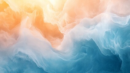 Poster - A blue and pink wave with a pink and orange background