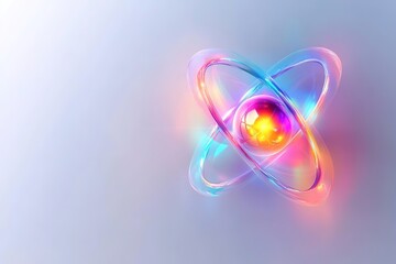 Wall Mural - vibrant neon atom model with glowing nucleus and orbitals