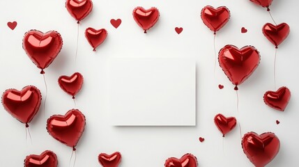 Aufkleber - Heart-shaped balloons in vibrant red float against a plain background, creating a festive and romantic atmosphere.