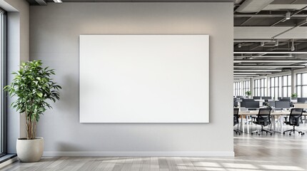 Aufkleber - Blank whiteboard in modern office space with plant and open workspace in background.