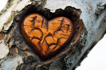 Wall Mural - Carved heart on tree bark, natural decoration