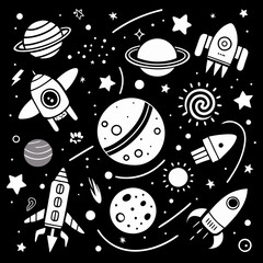 Canvas Print - Space themed doodle art in monochrome