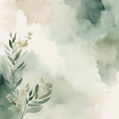 Poster - A serene watercolor background featuring soft green hues and delicate floral elements, perfect for creating a calming and elegant atmosphere in any design project.