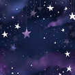 © ณภัทร วงค์มาวิวัฒน์ - A whimsical night sky background featuring hanging stars and soft clouds in shades of purple and blue, perfect for creating a dreamy and magical atmosphere.