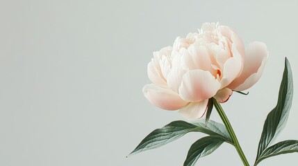 Fototapete - A single soft blush peony against a light olive background, close-up shot, Minimalist style