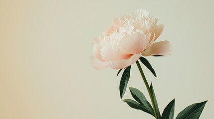 Fototapete - A single soft blush peony against a light olive background, close-up shot, Minimalist style
