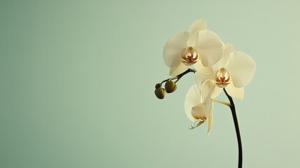 Fototapete - A single soft ivory orchid against a muted sage background, close-up shot, Minimalist style