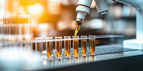 Poster - Close up of advanced lab instruments analyzing liquid samples