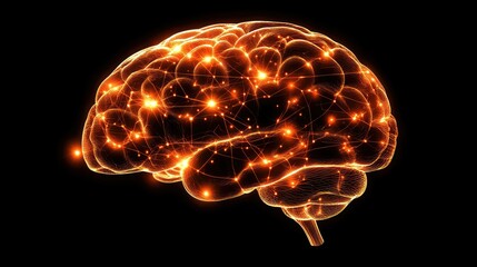 Poster - Stunning Abstract Representation of a Human Brain with Glowing Neural Connections Against a Dark Background for Science and Technology Themes