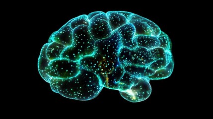Poster - Futuristic Representation of a Human Brain with Luminous Particles and Digital Effects Against a Black Background