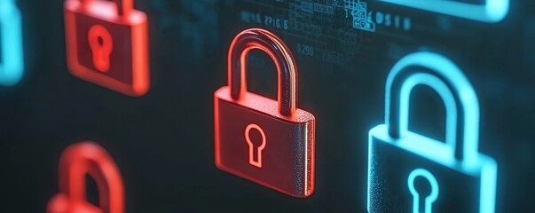 Poster - Cybersecurity action digital lock protection virtual environment graphic design concept for enhanced security