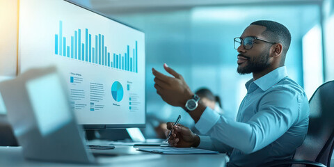 Poster - Businessman analyzing data during planning session in modern office