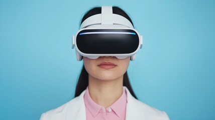 Poster - Virtual reality experience modern studio digital content blue environment close-up view technology innovation