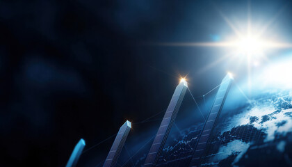 Poster - Futuristic market opportunities visualized with rising graphs and light