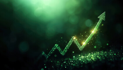 Poster - vibrant green arrow symbolizes growth and market opportunities, shining brightly