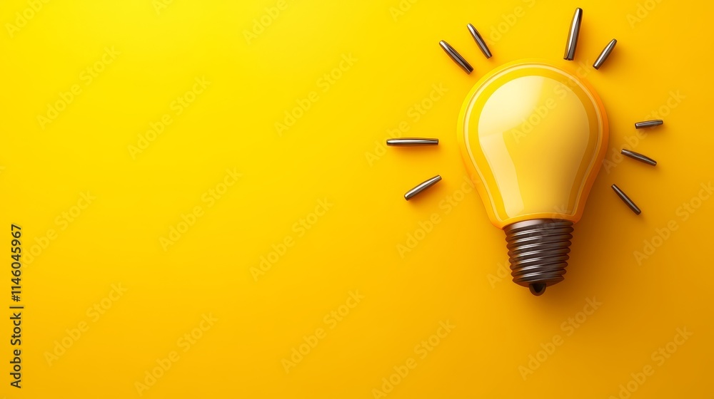 Illuminated light bulb on vibrant yellow background, a symbol of ...