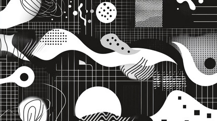 Poster - Creative abstract black and white design featuring diverse shapes and patterns