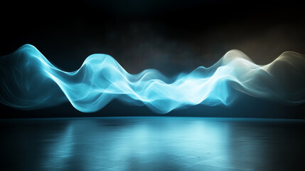 Poster - digital artwork showcasing flowing blue waves of light with a dark background emphasizing movement a