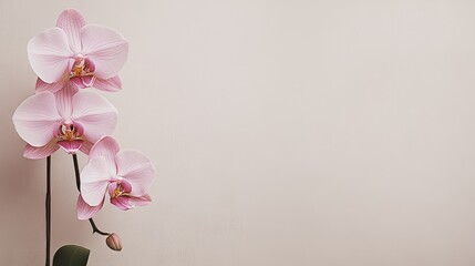 Poster - A single soft pink orchid against a light grey-beige background, close-up shot, Minimalist style
