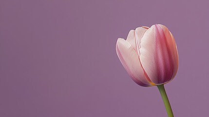 Fototapete - A single soft pink tulip against a muted lavender background, close-up shot, Minimalist style