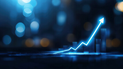 Poster - Dynamic glowing profit trends with layered 3D graphs and blue tones