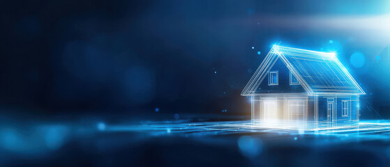 Poster - minimalist illustration of property planning with glowing house design