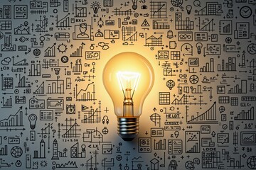 Aufkleber - Light bulb illuminating graphs and charts on a wall.