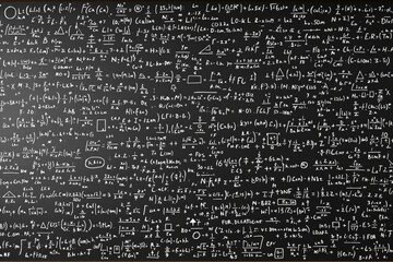 Poster - Mathematical Equations on Black Chalkboard.